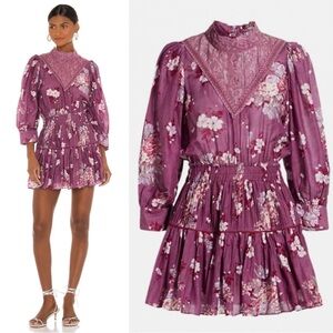 LoveShackFancy Viola Floral Mini Dress In Merlot Dusk